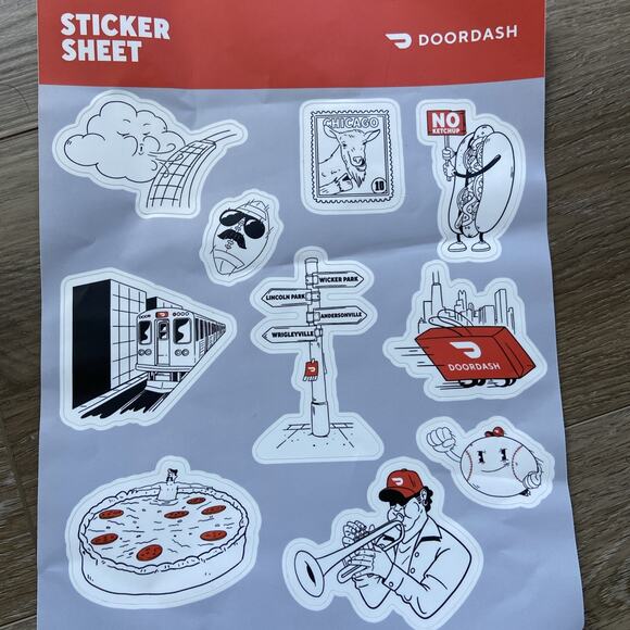 Doordash Tote Authentic 13.5×13" Promotional Chicago Series with Stickers - Picture 3 of 7